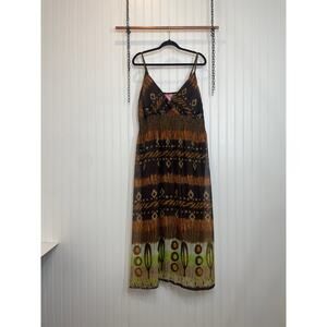 She’s is Cool Women’s V-Neck Maxi Dress Brown & Yellow Print Sleeveless Size 2XL